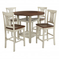 OSP Home Furnishings BEKCT-AW Berkley 5pc Set- Table Chairs in Antique White with Wood Stain Finish